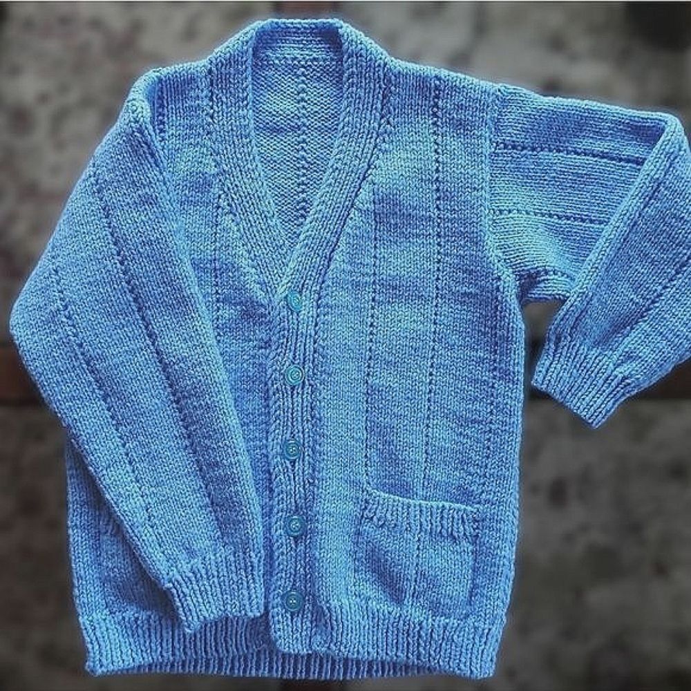 Vtg kids sky blue hand-knit grandpa sweater